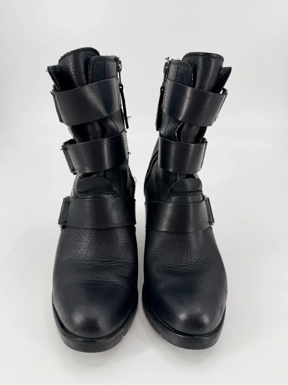 Sorel After Hours Size 8 Boots Black Leather Wedge Heel Biker Moto Fashion